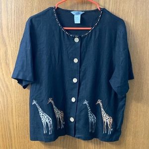 “5/$20” Stonebridge button up short sleeved African detail wood beaded shirt